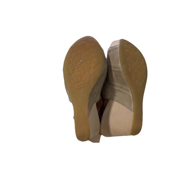 Kork-Ease Bergen taupe leather platform slingback peep-toe wedge sandals 7 M - Picture 7 of 12